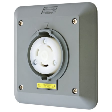 Hubbell Wiring Device-Kellems Locking Receptacle, L5-30R, 30 A, 125V AC, Single Phase, 2 Pole, Flush Mount, Screw Terminals, Gray HBL2610SR2